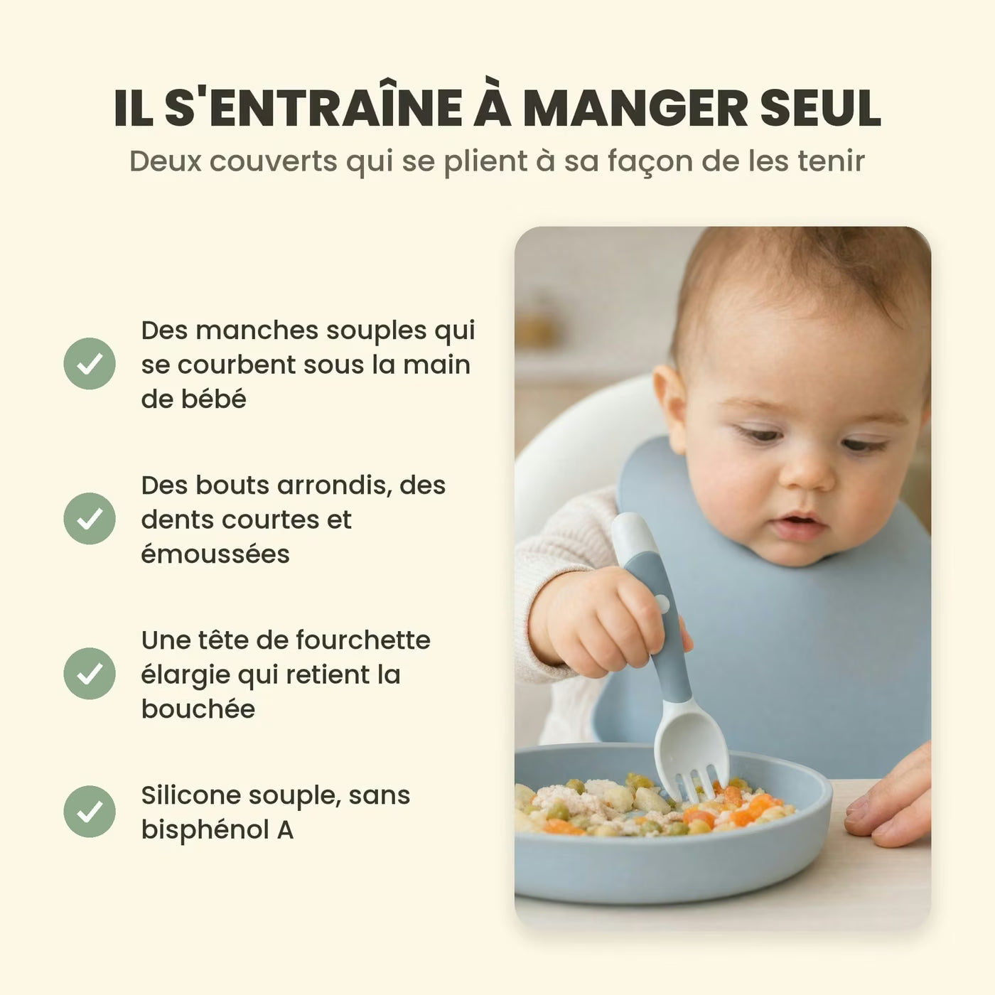 Les Petits Couverts Ploumi, fourchette et cuillère d’apprentissage pliables