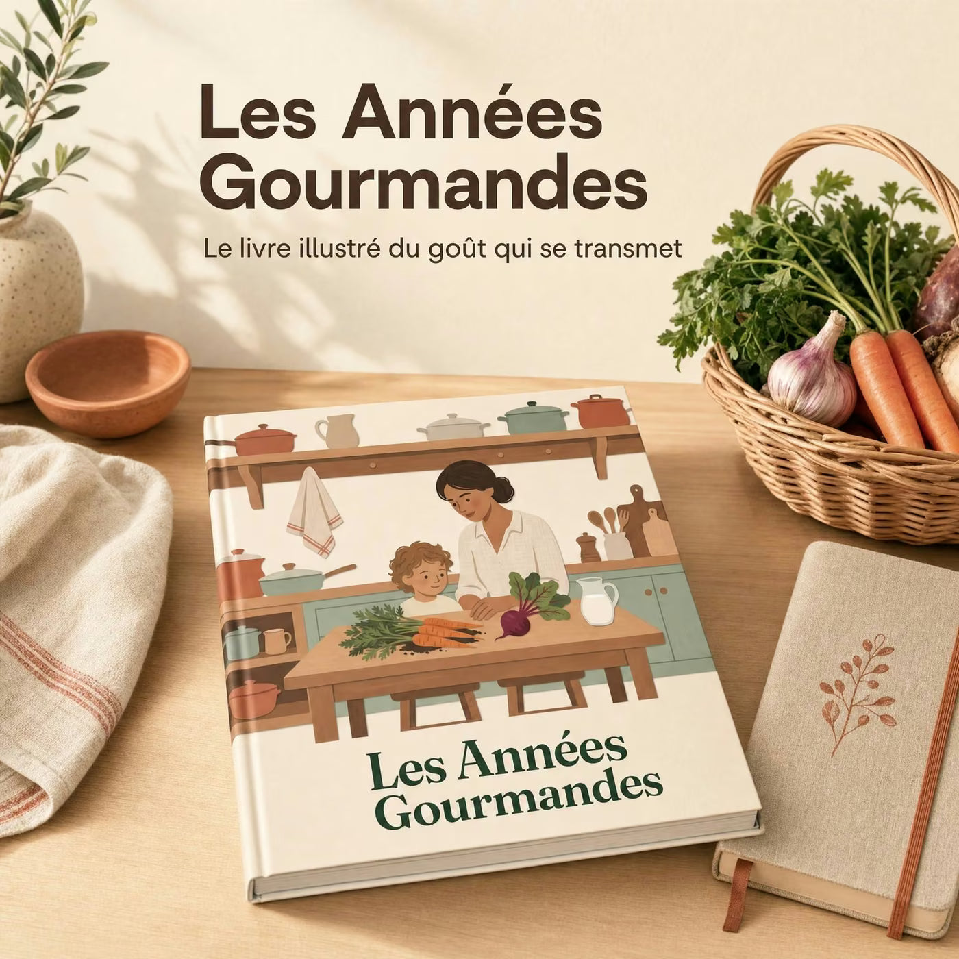 Le livre Les Années Gourmandes posé sur une table de cuisine