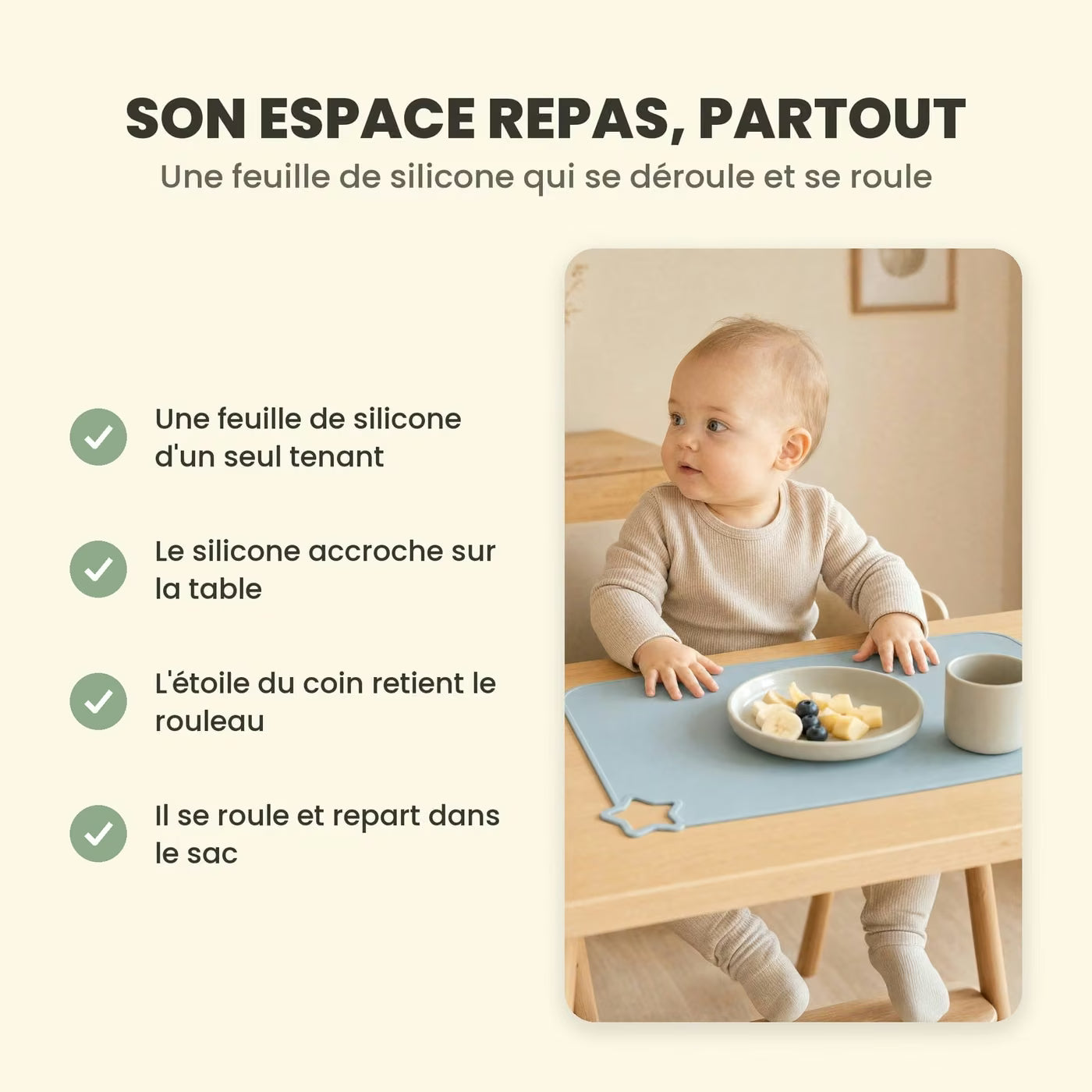 Le Napperon Tranquille Ploumi, set de table repas en silicone souple d'un seul tenant