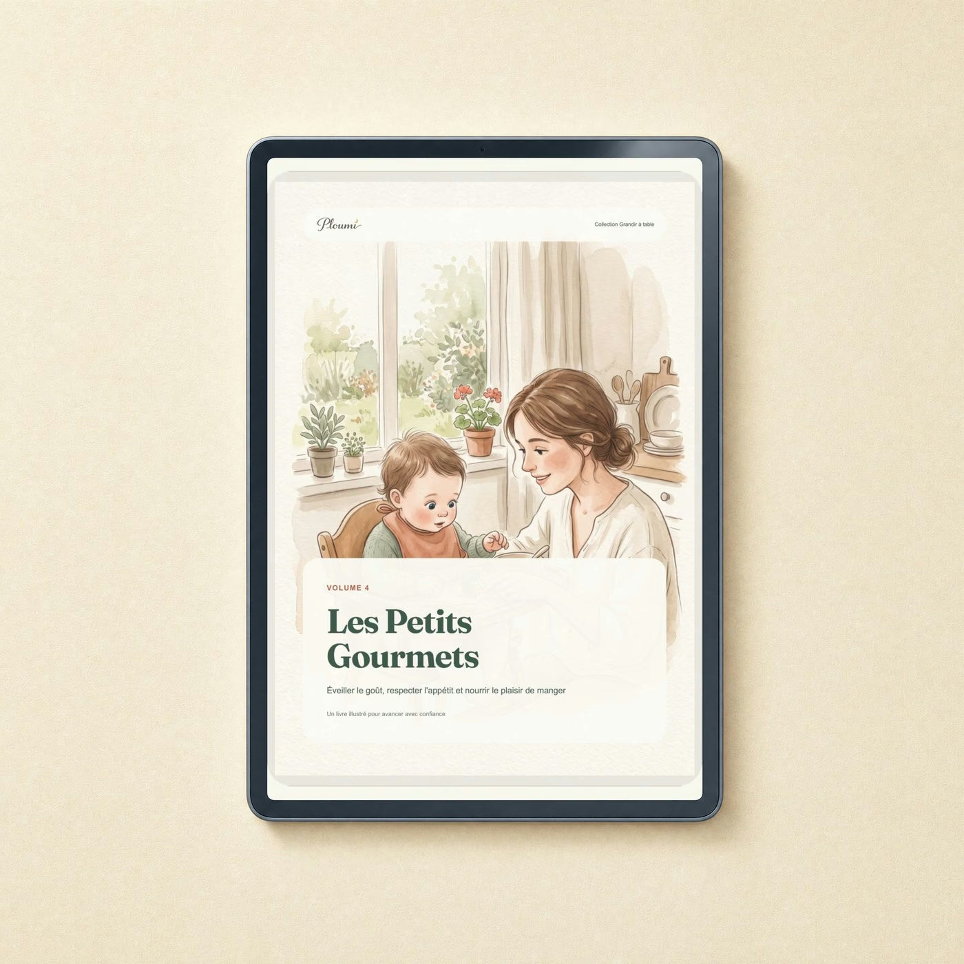 Le volume 4, Les Petits Gourmets, ouvert sur une tablette posée à plat