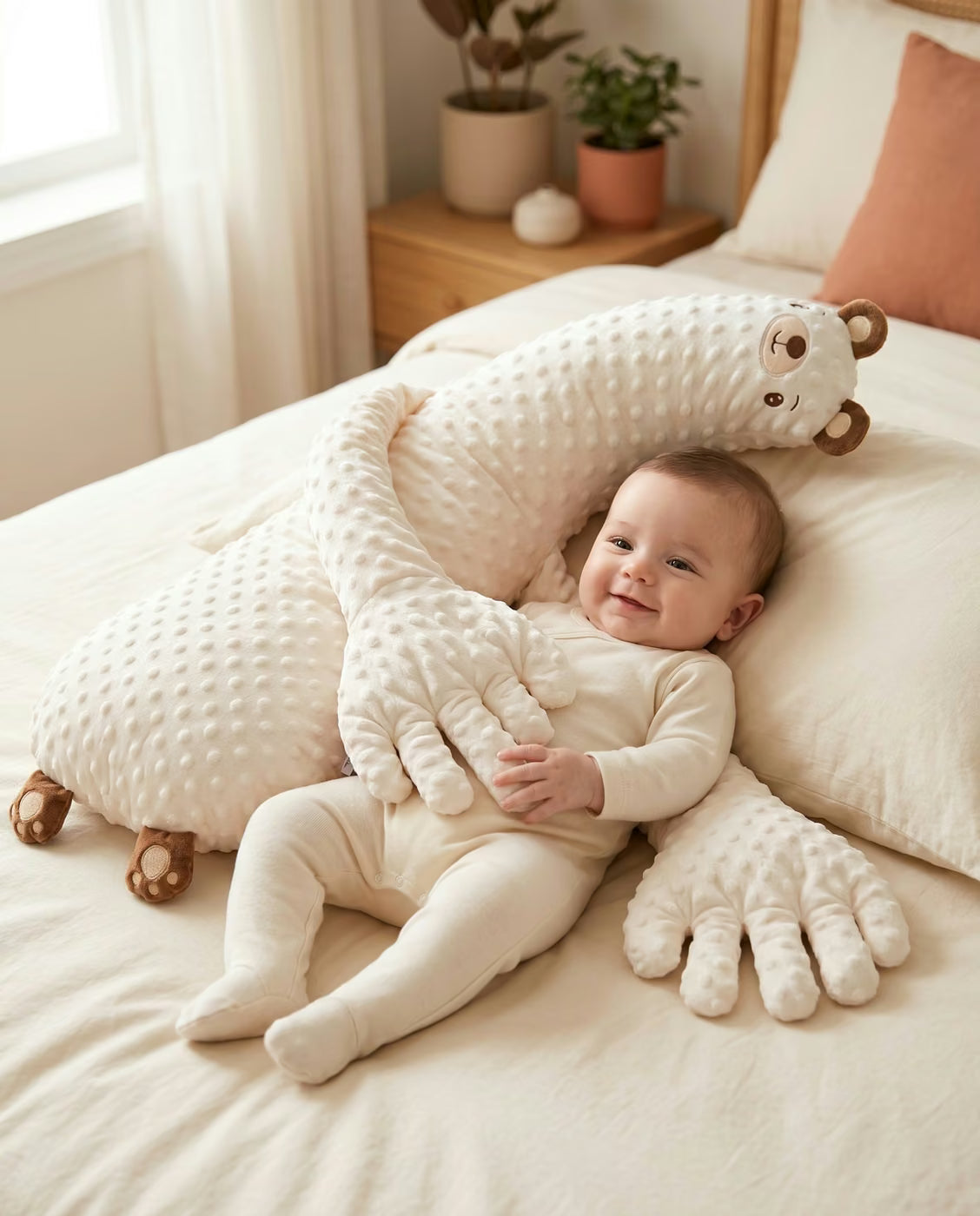 Bébé apaisé contre son compagnon tout-doux
