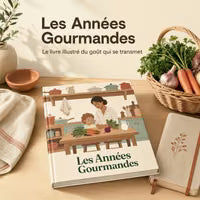 Le livre Les Années Gourmandes posé sur une table de cuisine