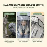 La housse à chaque sortie : en promenade, côté bébé, vue de près