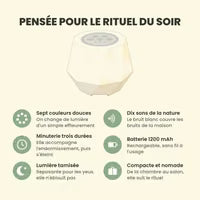 Sept couleurs, dix sons, minuterie, batterie 1200 mAh